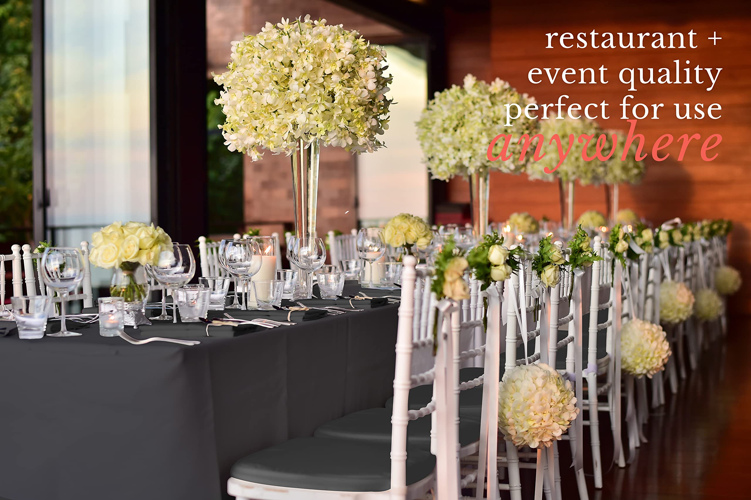 Pomp Black 60'' x 84'' Poplin Polyester Tablecloth (4 Pack) | Wrinkle + Stain Resistant Easy Care Premium Fabric | Fits 5FT Rectangle Table